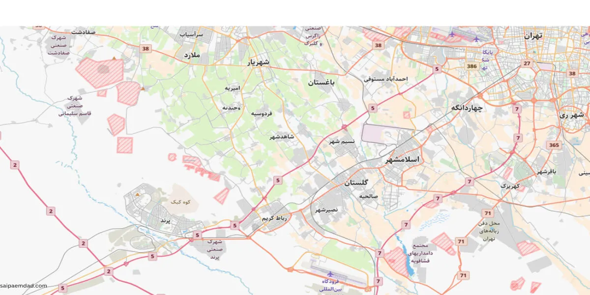نقشه مناطق تحت پوشش بنزین سیار غرب تهران